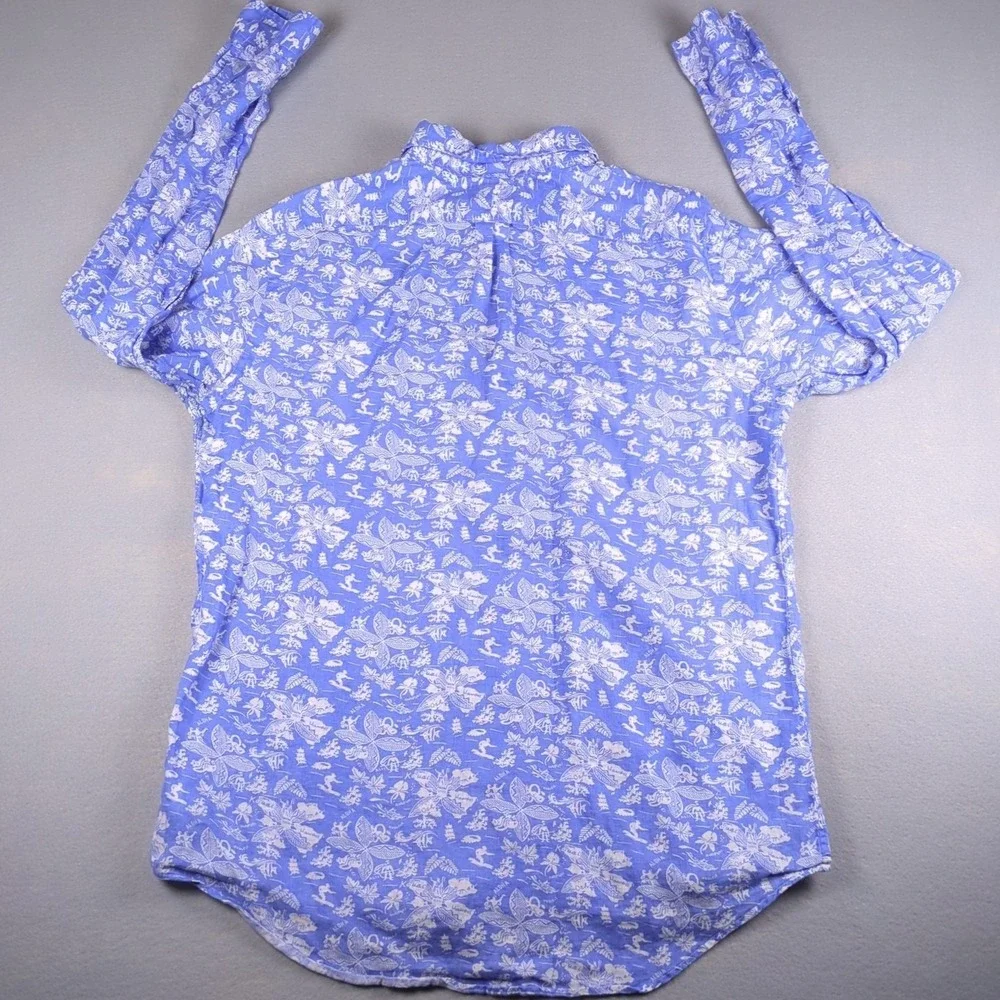 Polo Ralph Lauren Hawaiian Shirt Mens Large Blue White Chambray Long Sleeve